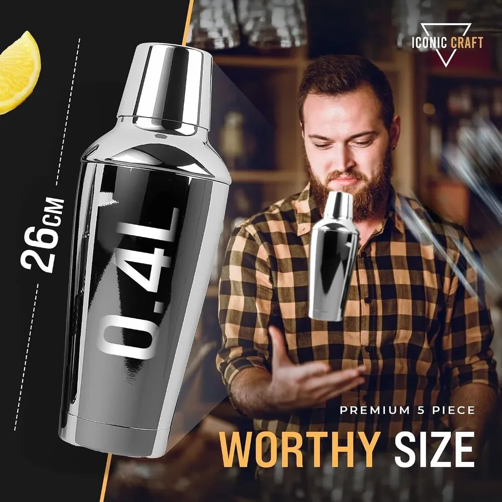 Premium Cocktail Shaker Set with Premium Gift Box - 5 Piece Cocktail Shaker Set